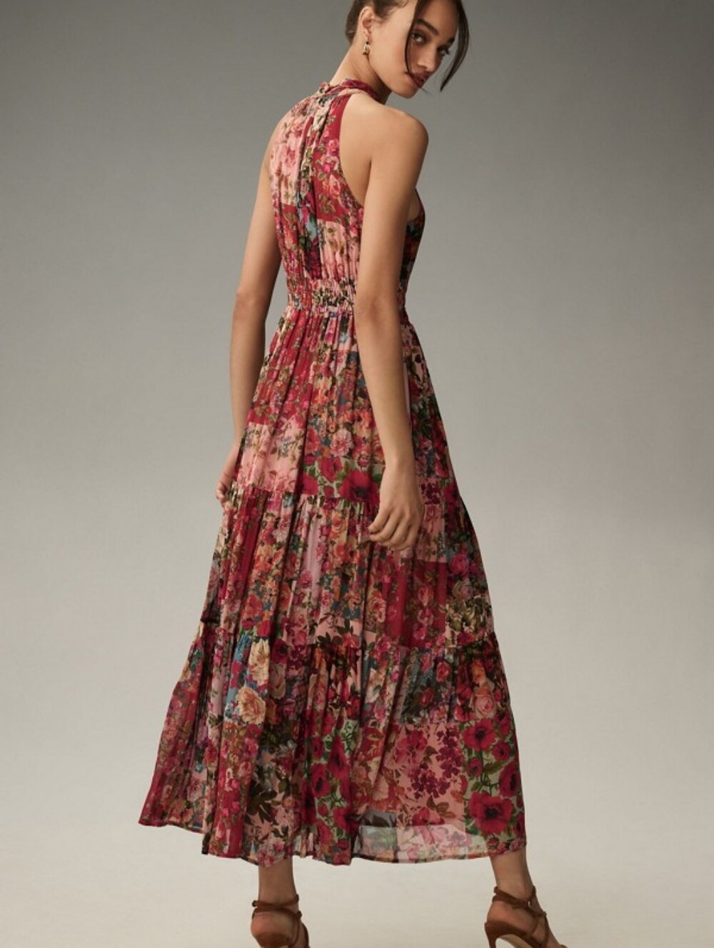 Anthropologie The Somerset Maxi Dress: Halter Edition - Pink Mosaic Floral - Picture 2 of 7